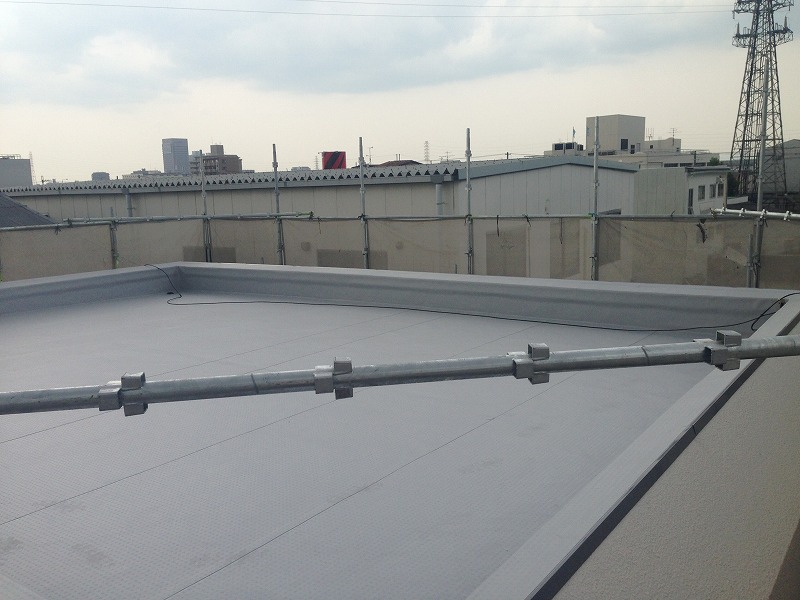 屋上の塩ビシート防水の完成