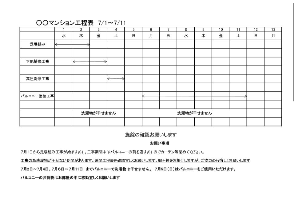 週刊工程表