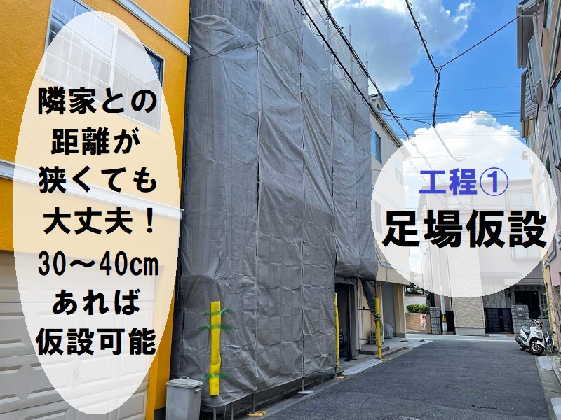 堺市外装塗装工程　足場仮設