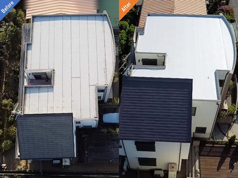 外壁塗装前後の比較、屋上と屋根