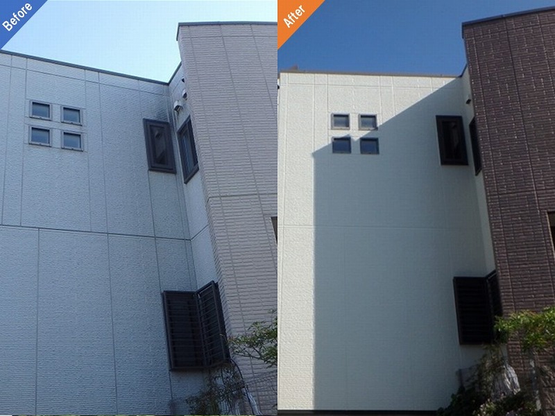 外壁塗装前後の比較、外壁側