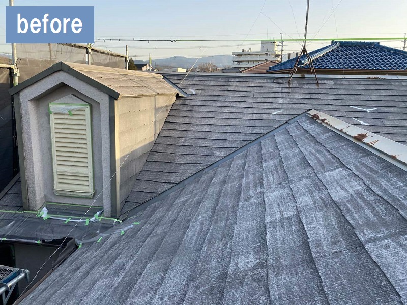 河内長野市にてスレート瓦を屋根塗装で補修（総額約46万円）施工前