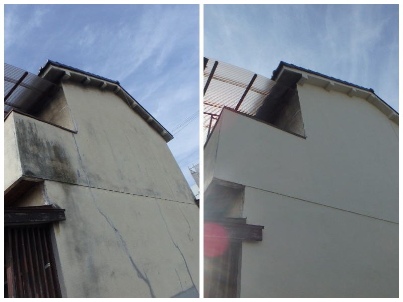 松原市にてモルタルの外壁補修を実施（総額約97万円）ビフォーアフター