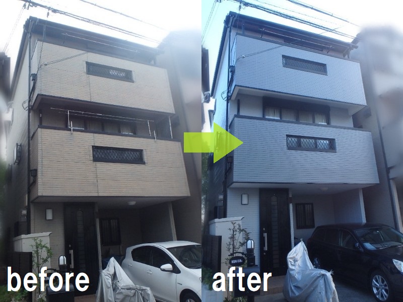 堺市にて戸建ての塗り替え完成しました（総額約104万円）ビフォーアフター