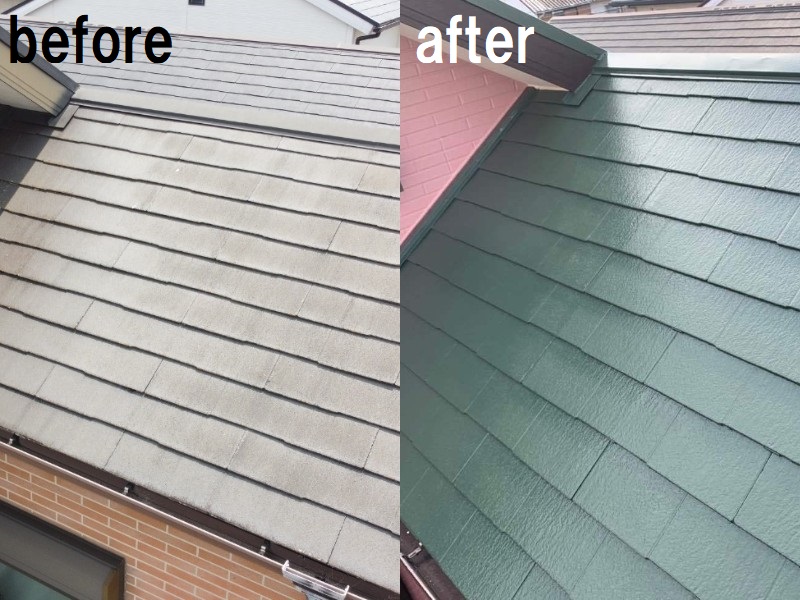 堺市にて屋根の塗り替えを実施（遮熱塗料アレスクールを使用）ビフォーアフター