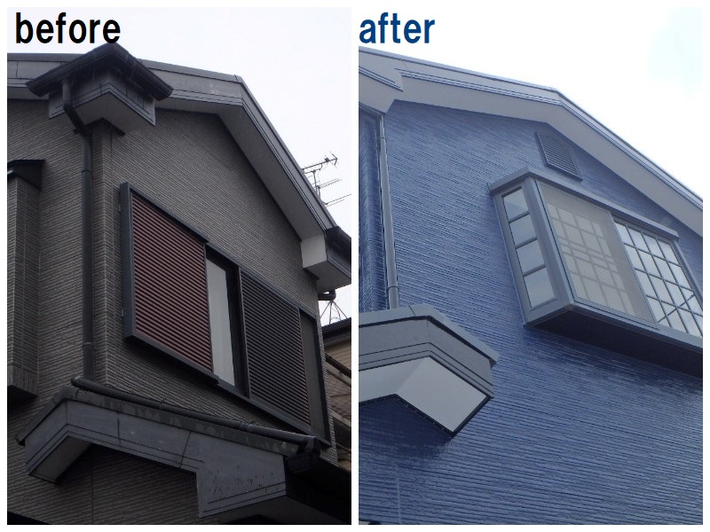 堺市にて外壁の塗装工事を実施 青色に塗り替え一新しました ビフォーアフター
