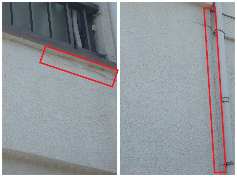 堺市にて外壁塗装をご検討中のモルタルを点検調査しました　モルタルのひび割れ（クラック）