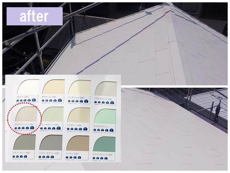 堺市の一戸建てにて屋根塗装を実施（遮熱塗料で夏に備える）アレスクール2液SIホワイトアッシュ