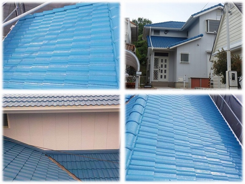屋根塗り替え完工後の積水ハウス施工のモニエル瓦の屋根