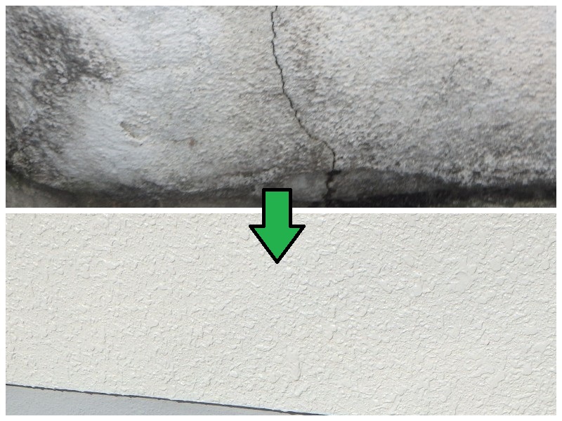 大阪市東住吉区にて一戸建ての外壁塗装をさせていただきました ひび割れのビフォーアフター