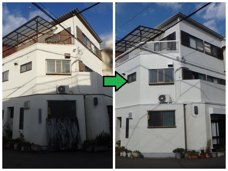 大阪市東住吉区にて一戸建ての外壁塗装をさせていただきました ビフォーアフター