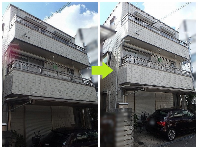 堺市にて外壁塗装と屋上塗り替えを実施した事例（費用約120万円）ビフォーアフター