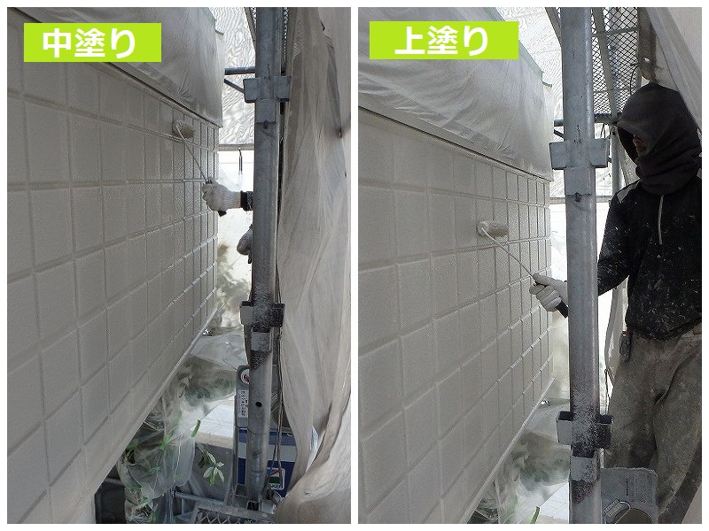 堺市にて外壁塗装と屋上塗り替えを実施した事例（費用約120万円）水性セラタイトSIで中塗り上塗り