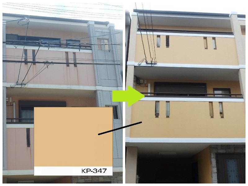 大阪市平野区にて人気塗料アレスアクアセラシリコンONEで外壁塗装　KP-347