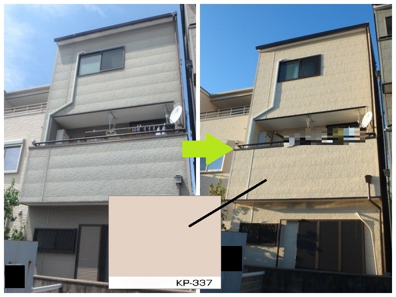 大阪市平野区にて人気塗料アレスアクアセラシリコンONEで外壁塗装　KP-337