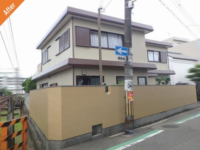 大阪市住吉区の外壁塗装後のセキスイハイム施工の戸建住宅（道路側）