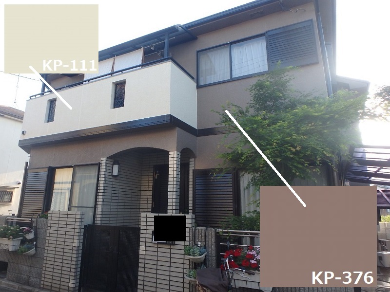 藤井寺市にてモルタルの外壁補修と外壁塗装を実施しました KP-111とKP-376を使用