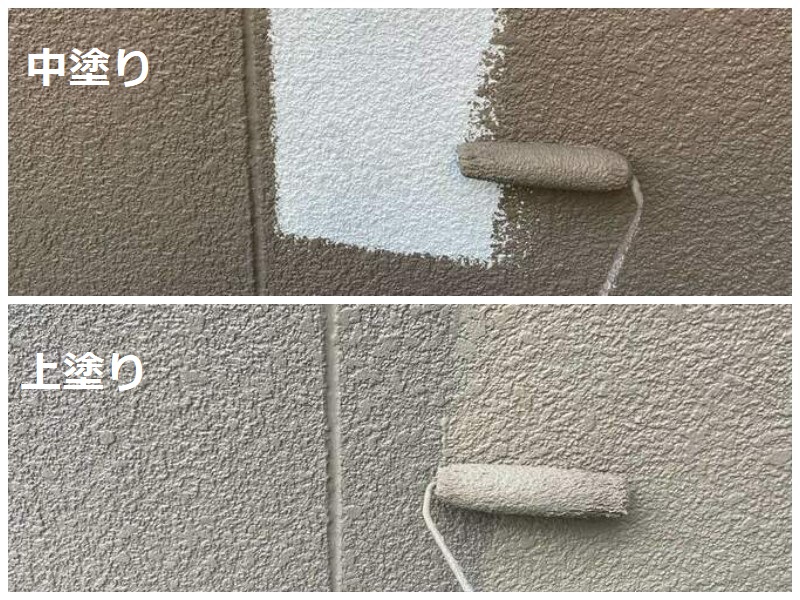 藤井寺市にてモルタルの外壁補修と外壁塗装を実施しました アレスダイナミックMUKIで中塗りと上塗り