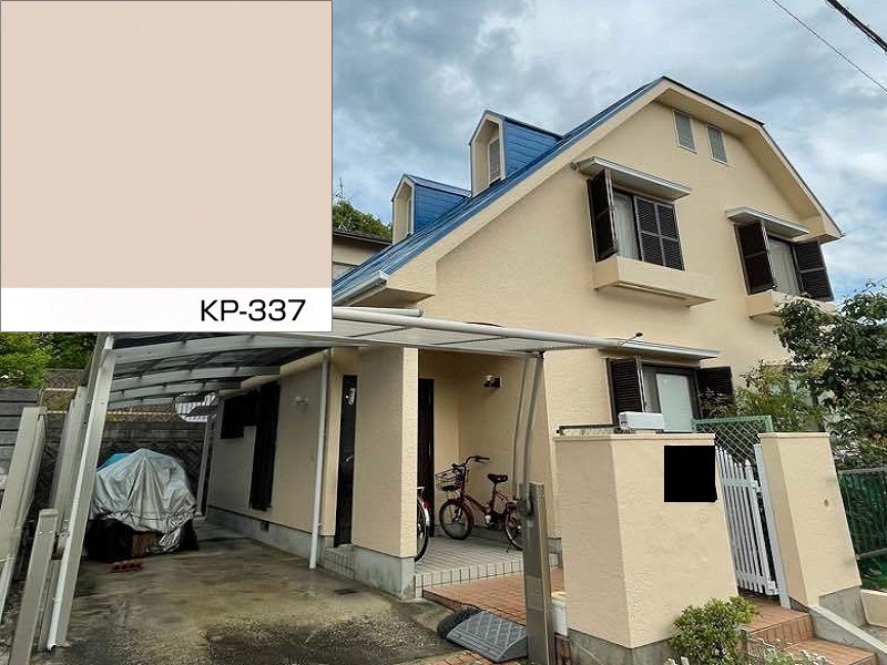 富田林市にてモルタルの外壁塗装を実施 費用は約85万円です 使用色KP-337
