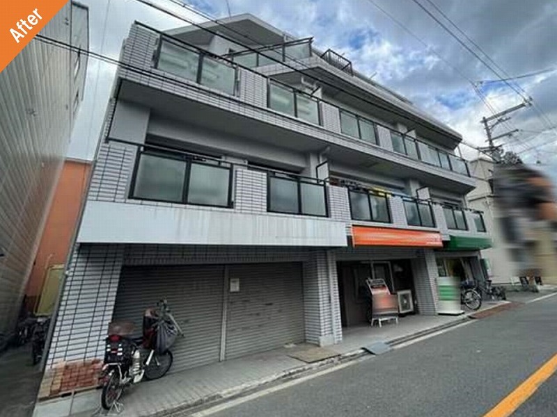 大阪市東住吉区の外壁塗装後のマンション正面