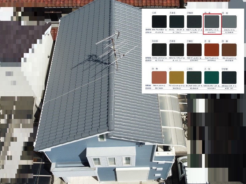 松原市にて屋根の塗装工事をさせて頂きました ハイルーフマイルドシリコン遮熱型630N4グレークール色を使用