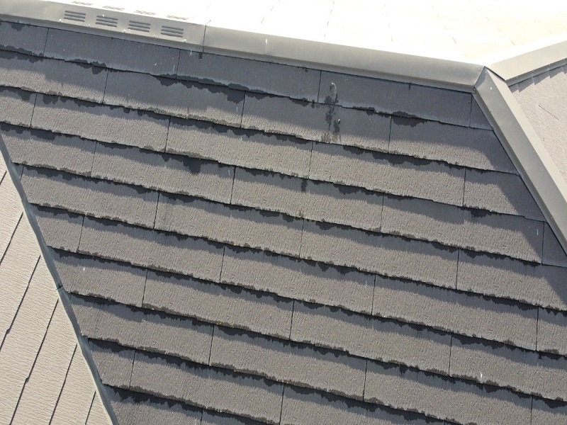 和泉市にて遮熱塗料アレスクールで屋根の塗り替えを実施されました 塗り替え前の屋根の状態カビ