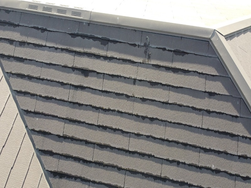 和泉市にて遮熱塗料アレスクールで屋根の塗り替えを実施されました 塗り替え前の屋根の状態カビ