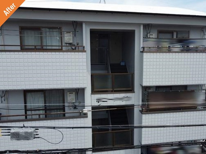 堺市北区の外壁塗装後のマンション正面