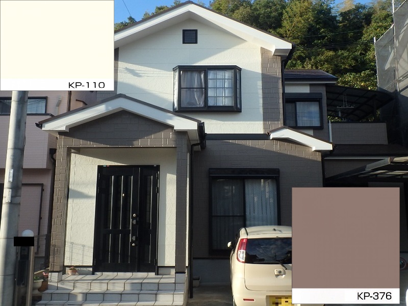 和泉市にてラジカル塗料アレスダイナミックTOPでの外壁塗装 使用した色はベース:KP-110,アクセント:KP-376