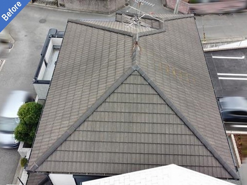 藤井寺市の屋根塗装前のセメント瓦