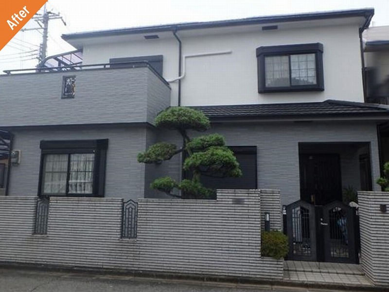 藤井寺市の無機塗料で外壁塗装後のサイディングとモルタルの一軒家の正面