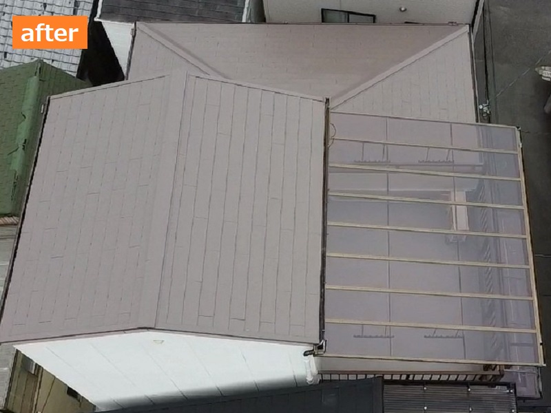 大阪市此花区にて雨漏り工事で屋根とベランダからの雨漏りがSTOP施工後の屋根