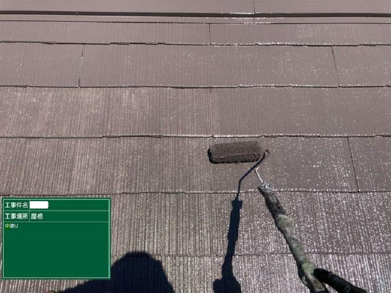 大阪市此花区にて雨漏り工事で屋根とベランダからの雨漏りがSTOP タテイルαサンクールPEで中塗り