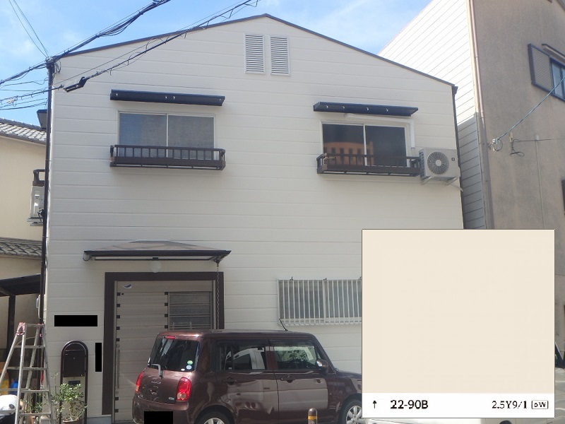 大阪市旭区にて外壁メンテナンスを実施 費用は約91万円ですRSシルバーグロスSIで上塗り 22-90B色を使用