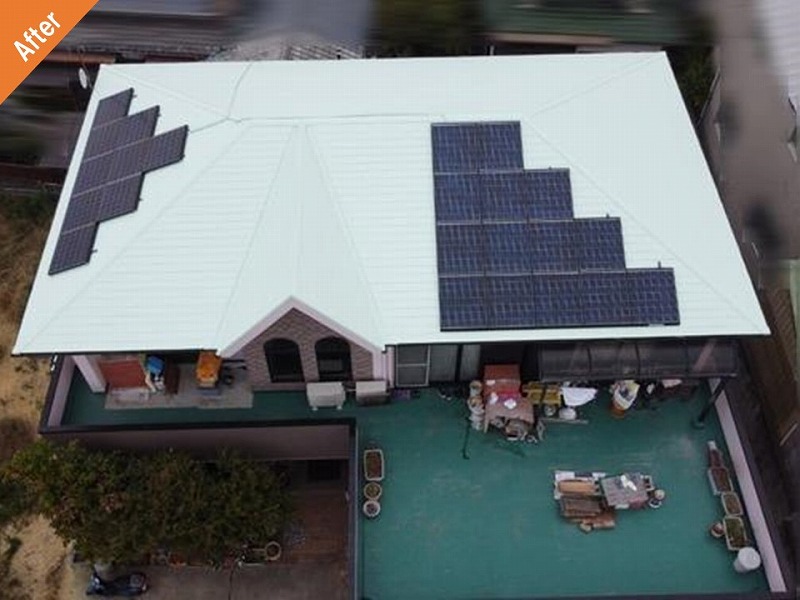 堺市西区の太陽光パネル設置の屋根塗装後のスレート瓦