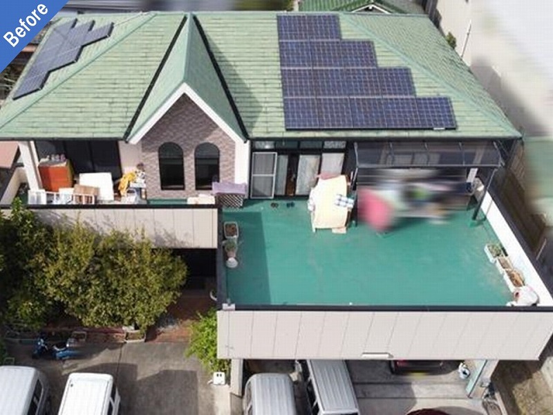 堺市西区の太陽光パネル設置の屋根塗装前のスレート瓦