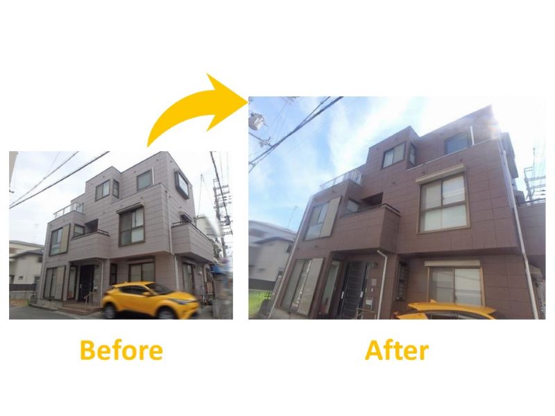堺市堺区の2回目の塗装工事のブラウンの住宅（ビフォーアフター）