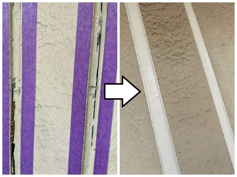 羽曳野市にてカビ汚れを外壁塗装で一新！次世代塗料タテイル2を使用 コーキング補修のビフォーアフター