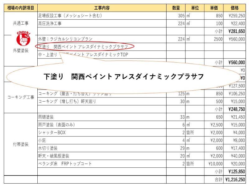 見積書に下塗り塗料名の記載があるか確認