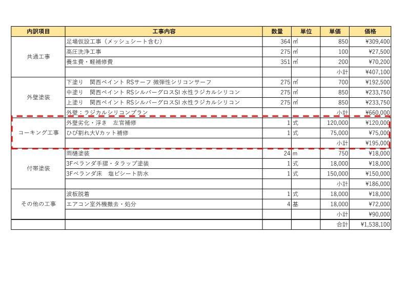 モルタル外壁　左官補修の見積書