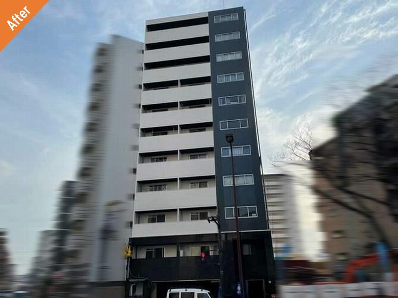 塗装工事後の大阪市浪速区のマンションの全景
