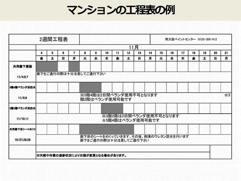 マンションの工程表の例