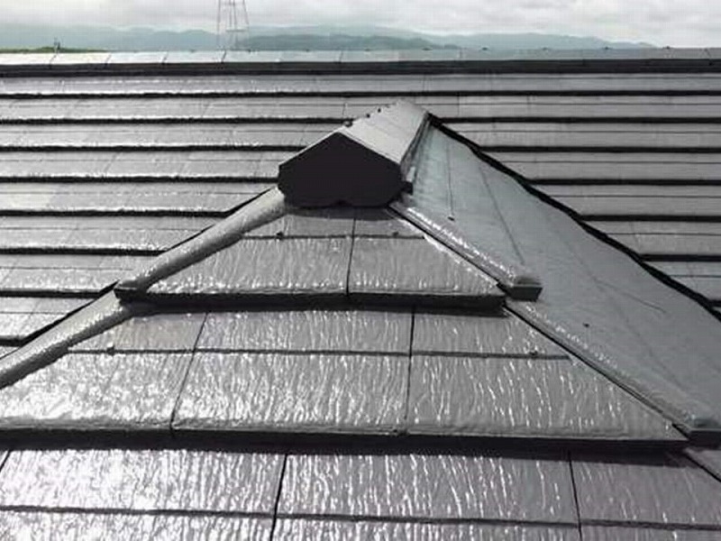 屋根塗装後のセメント瓦と板金