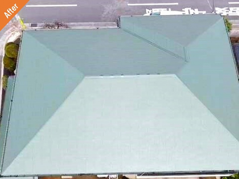 藤井寺市の屋根塗装後のサンヨーホームズのカラーベストの屋根