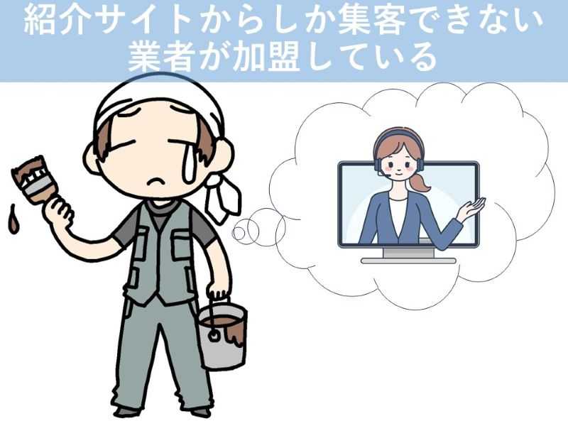 紹介サイトからしか集客できない業者が加盟している