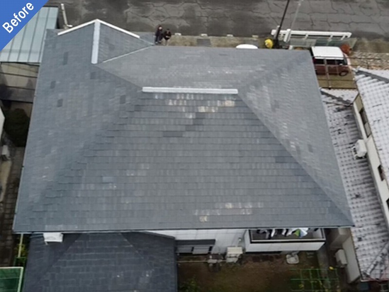 岸和田市の屋根葺き替え工事前のセメント瓦