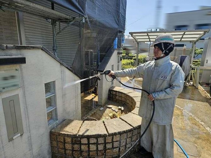 門柱の高圧洗浄工事