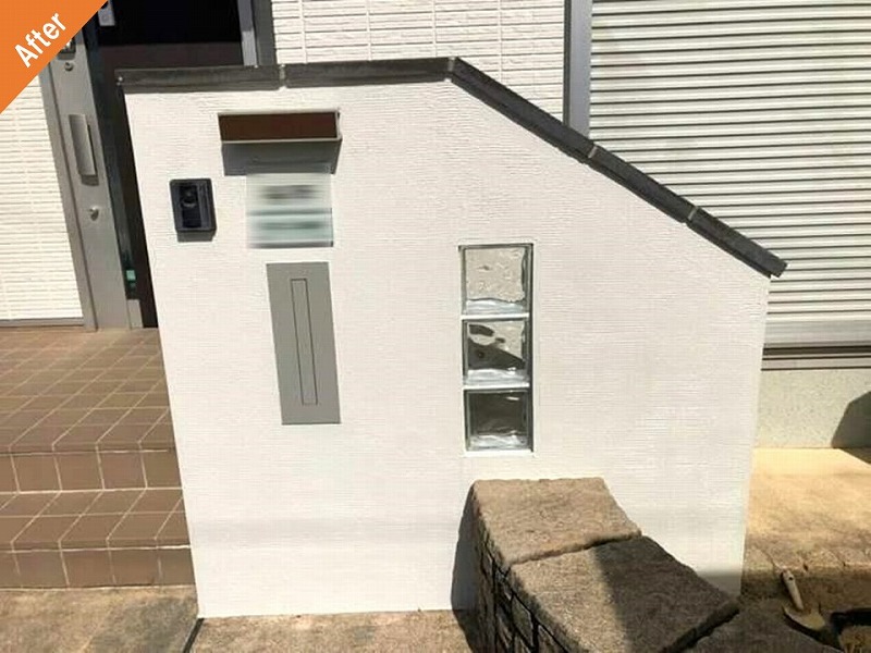 外壁塗装後の外塀（正面左側）