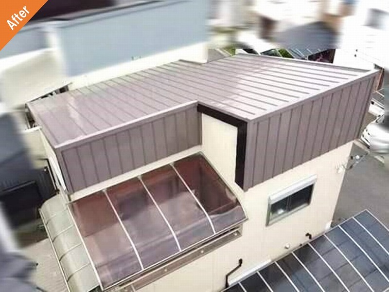 遮熱フッ素塗料で屋根塗装後の戸建て