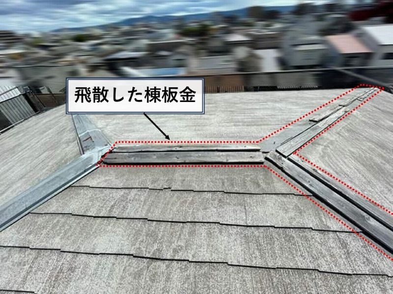 強風で飛散した棟板金